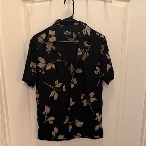Hollister Black Shirt with Tan Floral Design